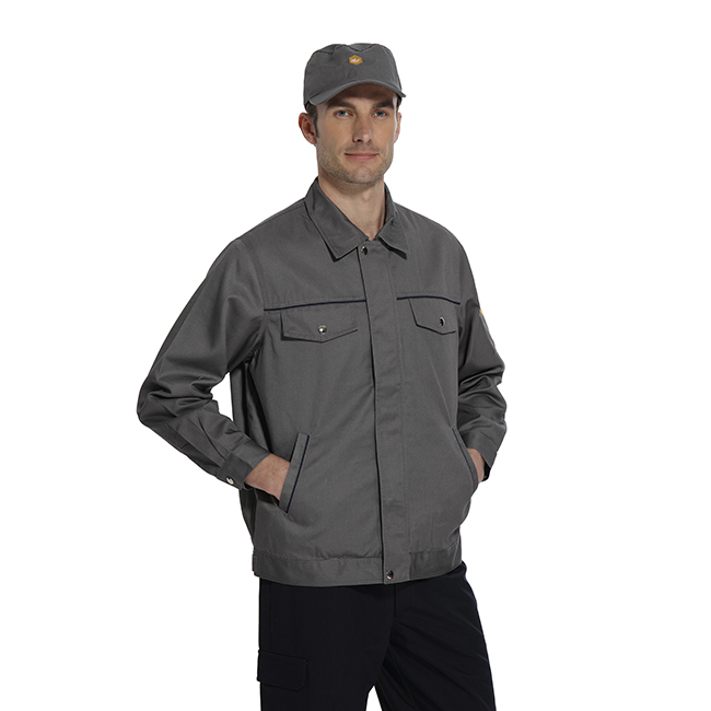麦工装新款灰色长袖夹克工作服套装FC12041